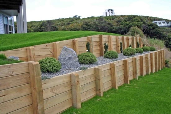 Timber retaining wall Kapiti Coast stone wall decking Lower Hutt